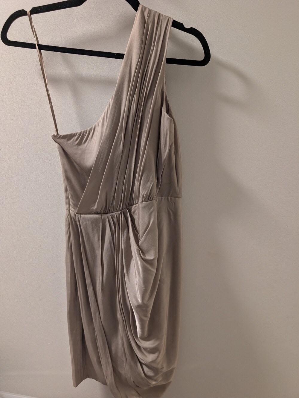 Armani Exchange  One-Shoulder Draped Dress in Taupe Size 2